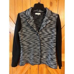 COCOGIO Black White Collared Button Up Wool Blend Blazer Cardigan Sweater Medium